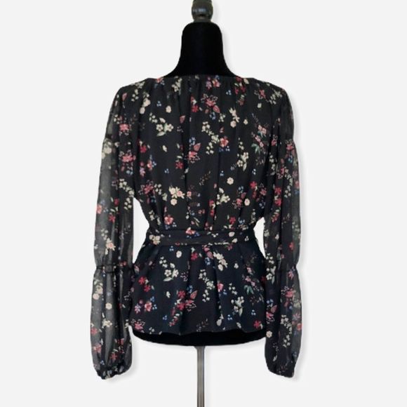 Sanctuary Dark Floral Long Sleeve Wrap Blouse NWT size Small - Picture 8 of 13